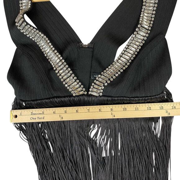 Karen Millen Embellished Fringe Bandage Top Black Crystal Overlay Cover-Up S - Picture 10 of 11